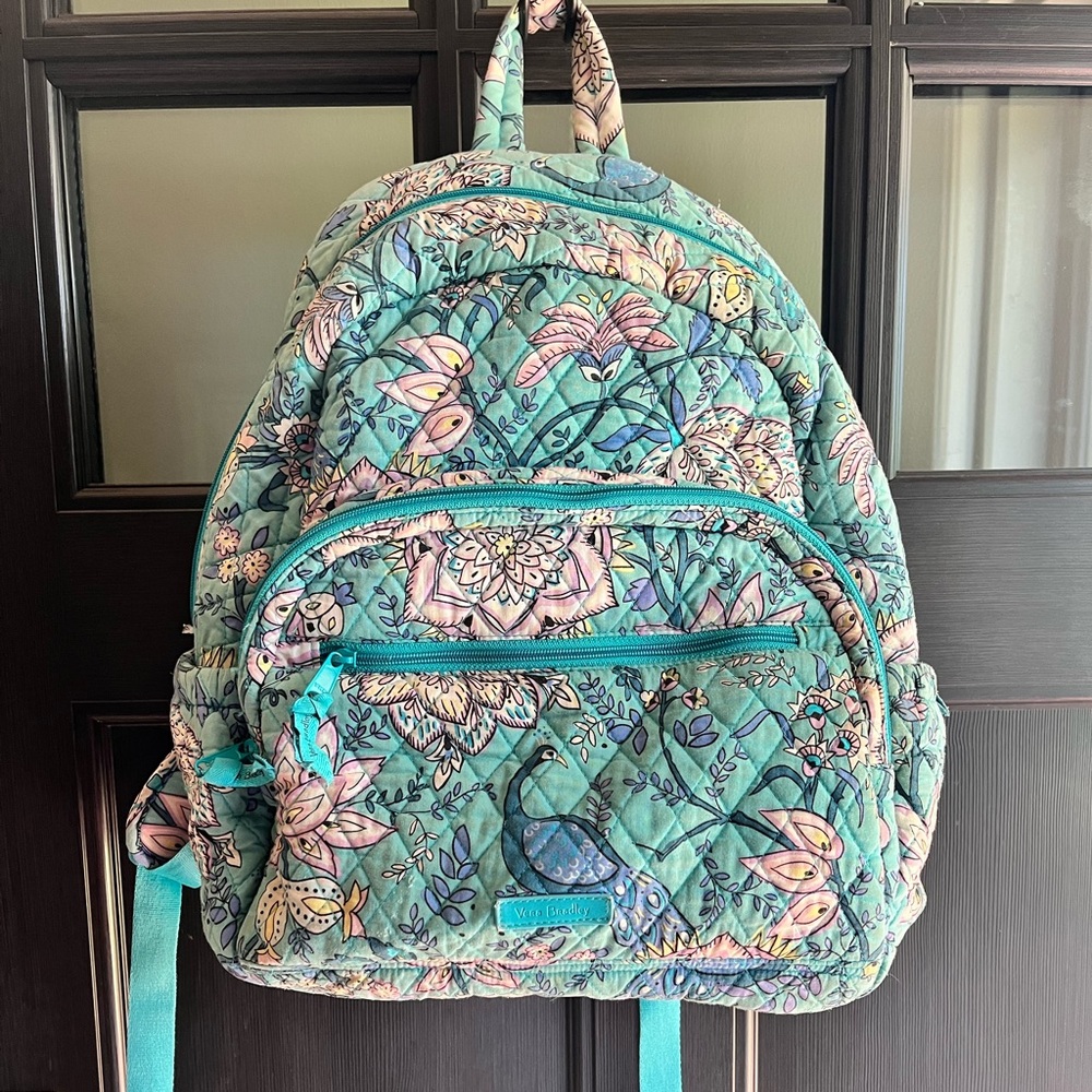 USED Vera Bradley campus backpack in peacock garden.